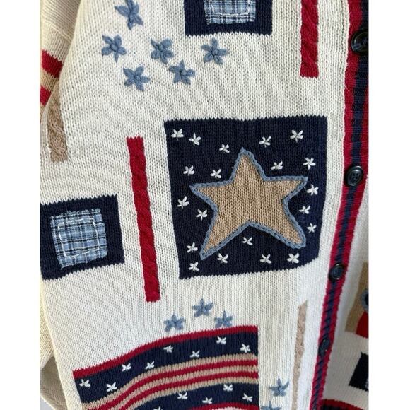 Design Options Vintage Patriotic Flag Knit Cardigan Sweater Americana USA Large - Picture 2 of 16